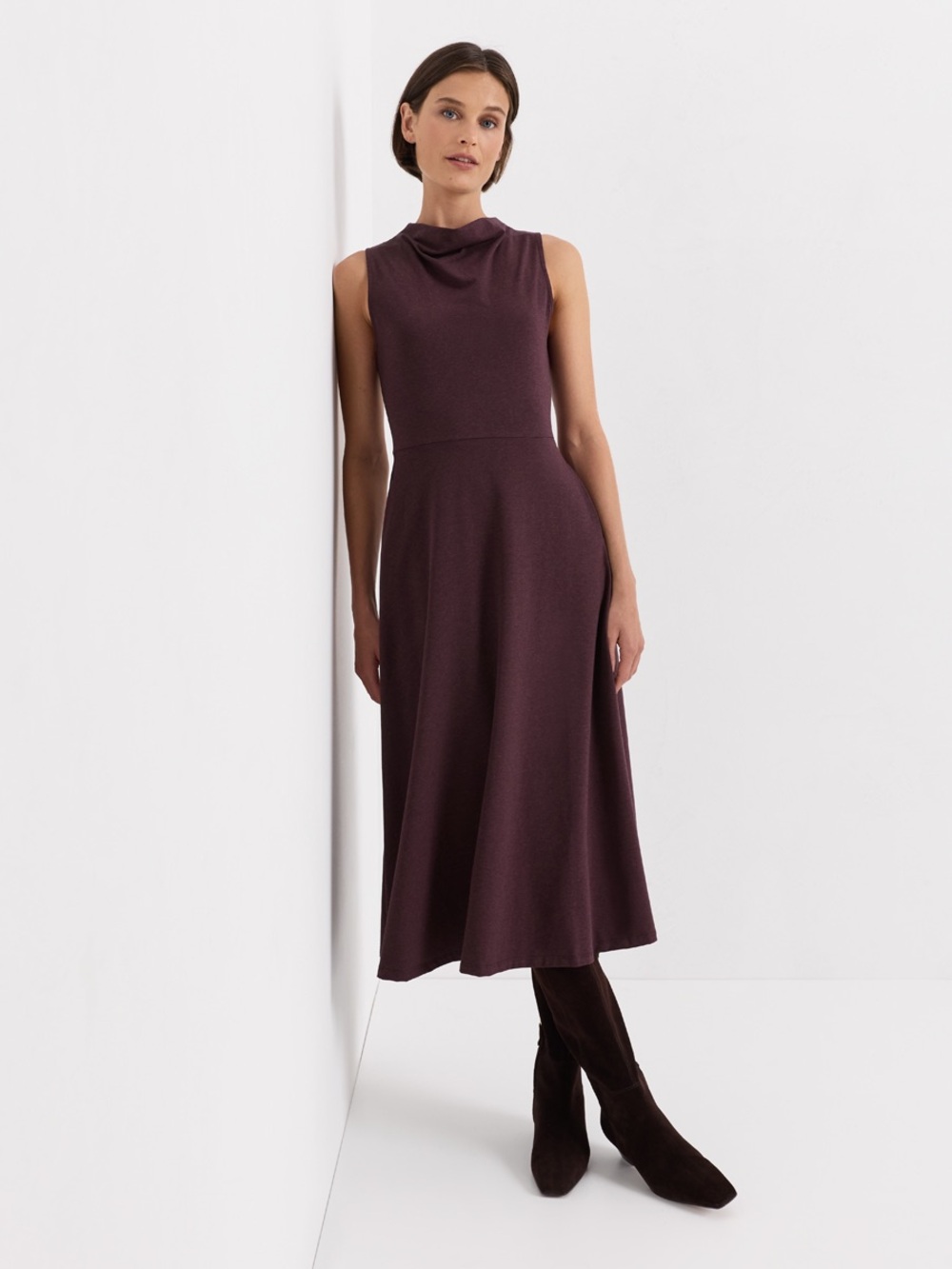 Pact Sleeveless Cowl-Neck Midi Dress in Cream/Tan, Size XL, NWT